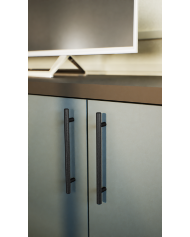 CRUSO black anodised/matte black furniture handle design handle mounted vertically on a cabinet