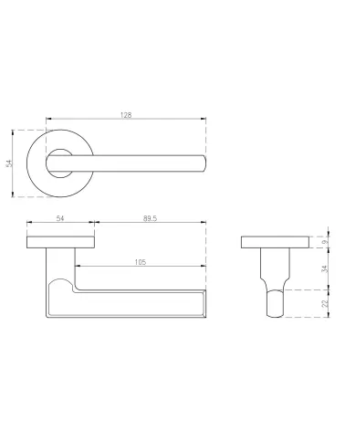 Classic OVAL 1702 door handle with dimensions