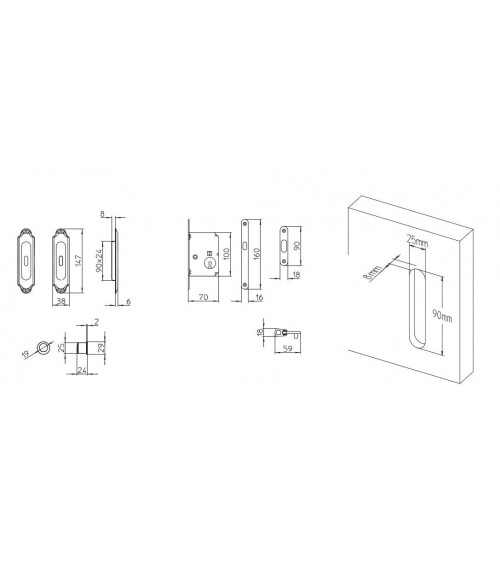 Stylish sliding door handle MANDELLI 1028C/S designer ironmongery