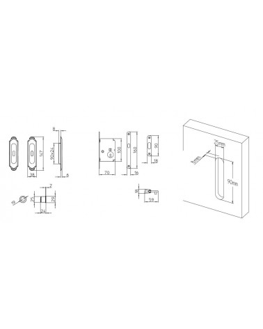 Chic sliding door handle MANDELLI 1028C/S with dimensions