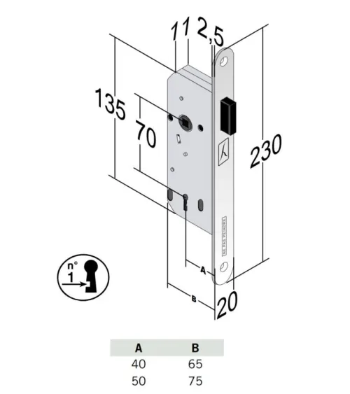 Bonaiti B-France bedroom key - modern magnetic lock with L key - designer handle
