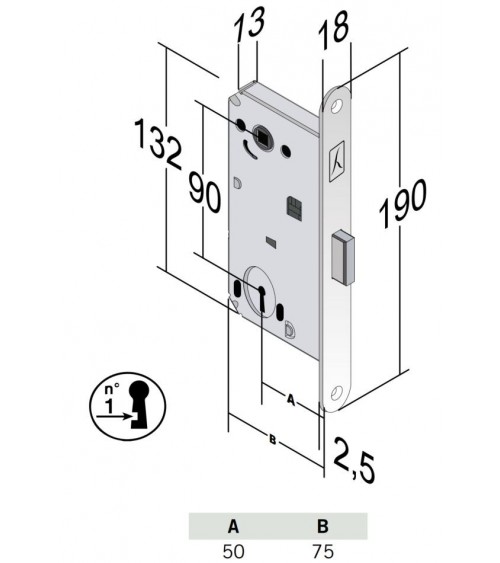 Bonaiti B-Forty bedroom key - modern magnetic lock with L key - designer handle