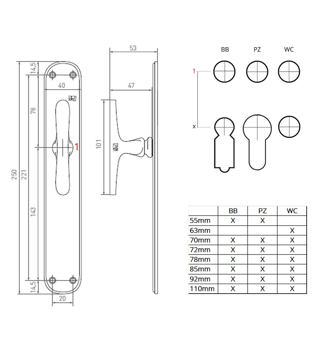 Retro door handle on original longitudinal backplate PHTT 40 - designer ironmongery