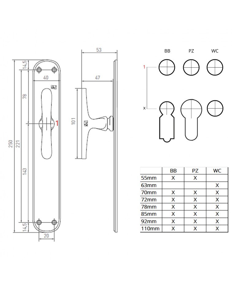 Retro door handle on original longitudinal plate PHTT 40 - designer ironmongery