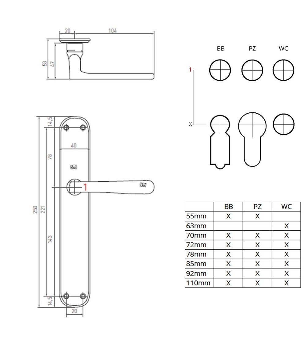 Retro handle on backplate 1925 P40 - designer handle