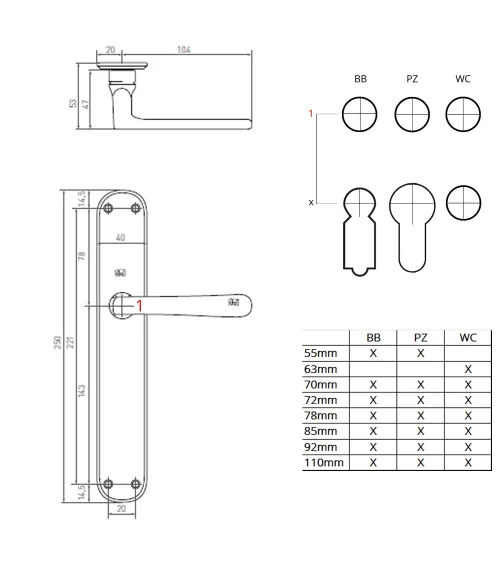 Retro handle on backplate 1925 P40 - designer handle