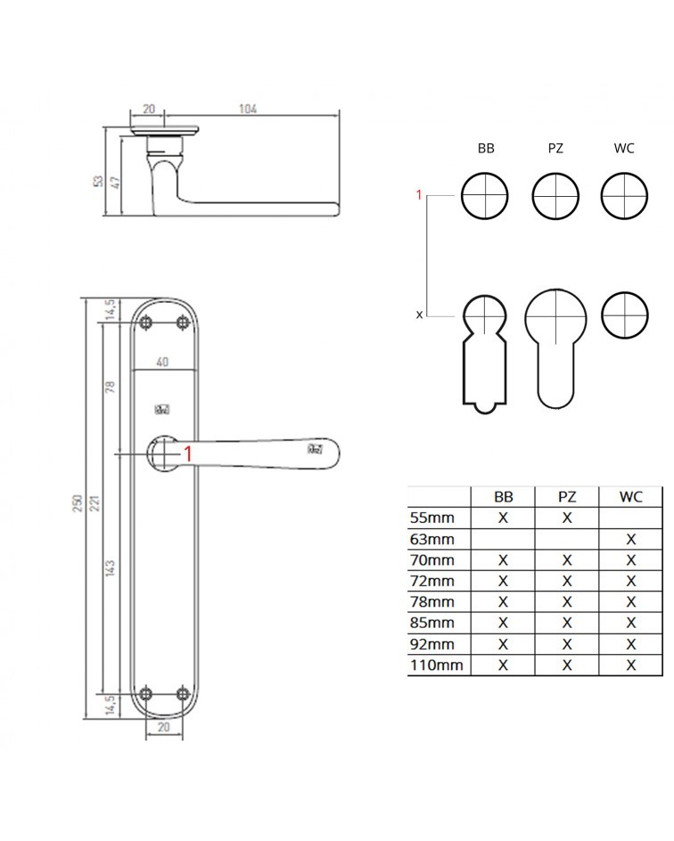 Retro handle on backplate 1925 P40 - designer handle