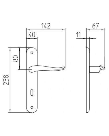 Mandelli Spin door handle on longitudinal plate with dimensions