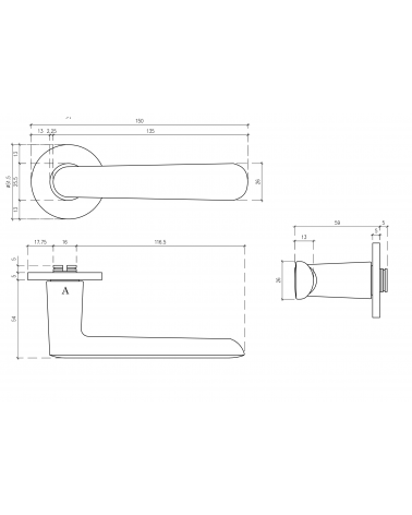 ARIA door handle with dimensions