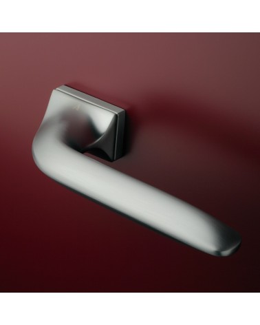 Satin chrome GLADIOLA Door Handle designer handle fitted on a door