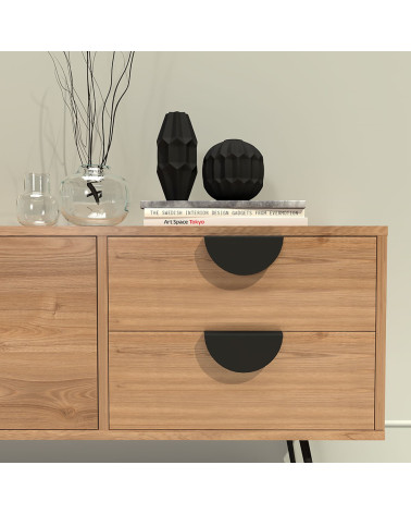 Matt black ZORIA designer furniture handle mounted on wooden furniture