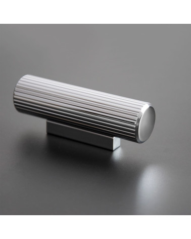 Polished chrome AVANTI T-bar furniture knob designer handle presented on a grey background