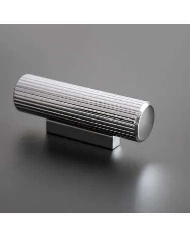 Polished chrome AVANTI T-bar furniture knob designer handle presented on a grey background
