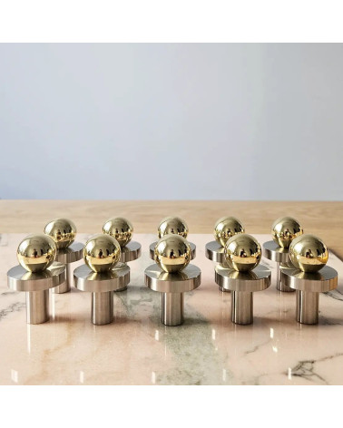 POLA polished gold furniture knob designer pull front view on marbled plate