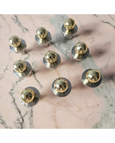 POLA polished gold furniture knob designer pull top view on marbled plate