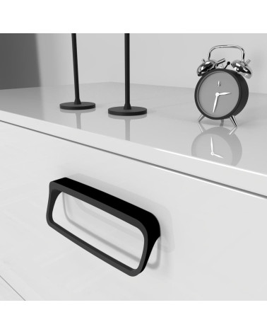 LAGO designer furniture handle in matt black mounted on a unit