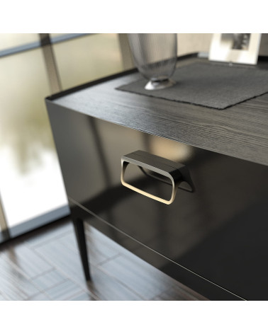 LAGO designer furniture handle in aged brass mounted on a unit