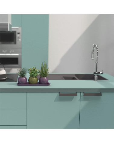PRATO-2 designer furniture handle in anthracite mounted on a kitchen unit