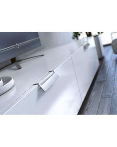 PRATO-2 designer furniture handle in stainless steel mounted on a kitchen unit