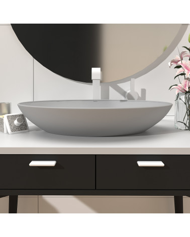 NOX-1 designer furniture handle in gloss white fitted on a bathroom unit