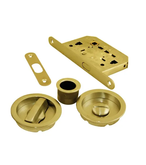 Recessed polished gold round handle, with lock for sliding door - design hardware