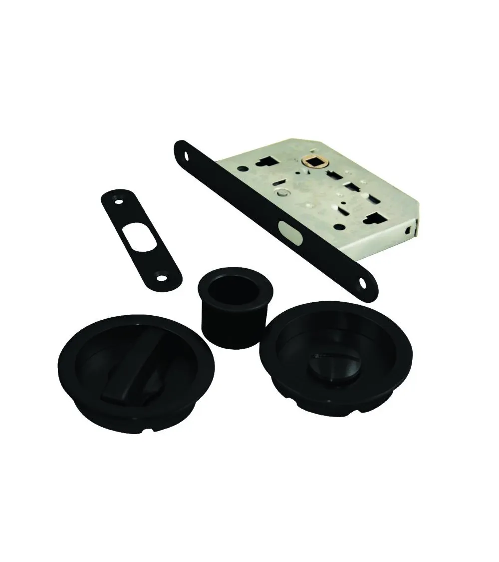Polished gold round flush pull handle with privacy lock for sliding door - designer hardware