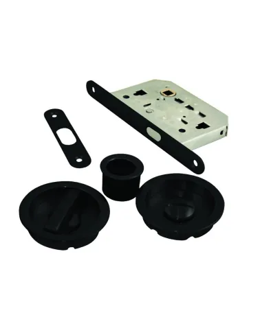 Polished gold round flush pull handle with privacy lock for sliding door - designer hardware