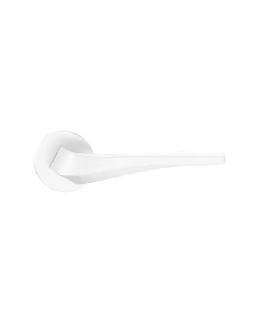 Matt white FLOW door handle on round rosette - designer handle