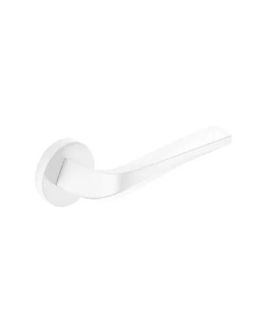 FLOW matt white door handle on round plate - designer handle