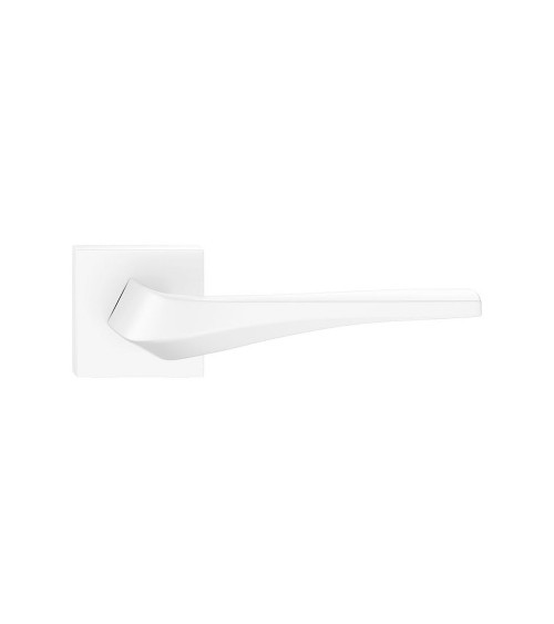 FLOW matt white door handle on square plate - designer hardware