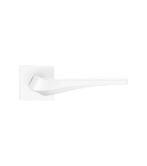 FLOW matt white door handle on square plate - designer hardware