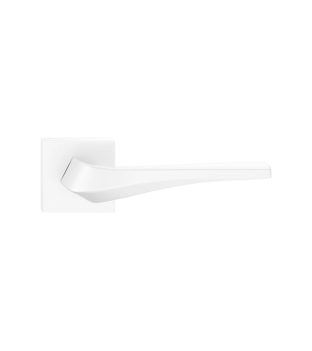 FLOW matt white door handle on square plate - designer hardware