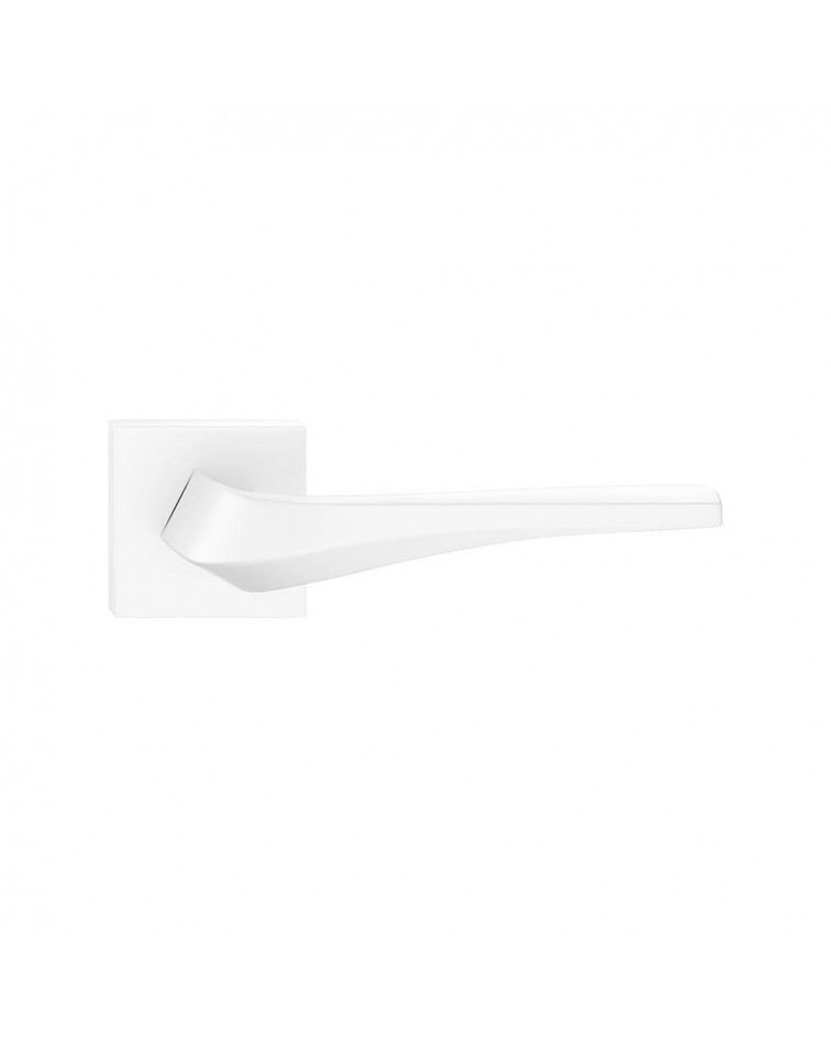 FLOW matt white door handle on square plate - designer hardware