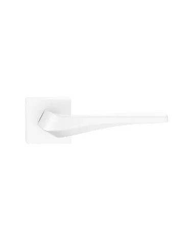 FLOW matt white door handle on square plate - designer hardware