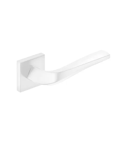FLOW matt white door handle on square plate - designer hardware