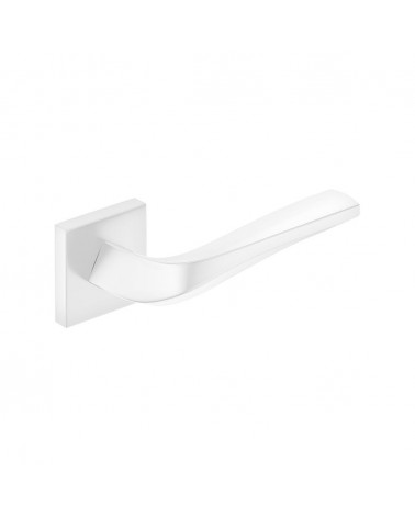 FLOW matt white door handle on square plate - designer ironmongery
