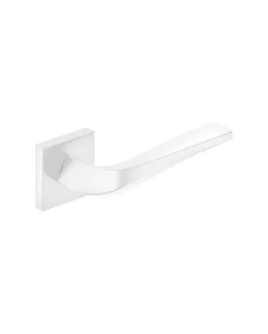 FLOW matt white door handle on square plate - designer ironmongery