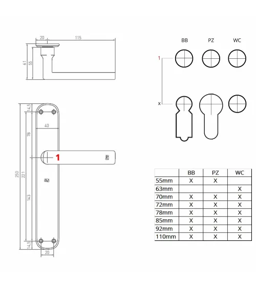 Rust handle on classic backplate P1930/P40 - designer handle