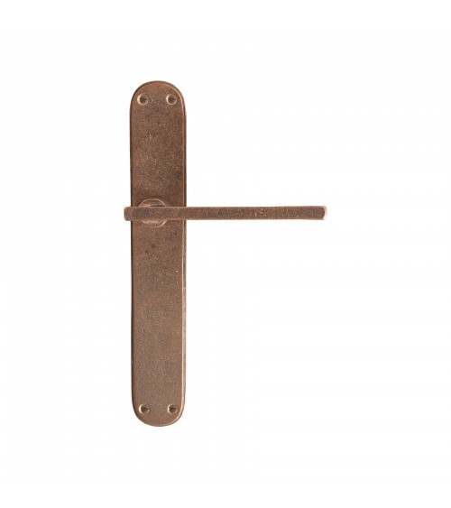 Polished brass door handle on bronze backplate P2017 - designer handle