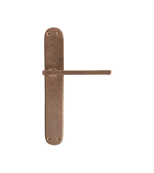 Polished brass door handle on bronze backplate P2017 - designer handle