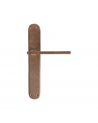 Polished brass door handle on bronze backplate P2017 - designer handle
