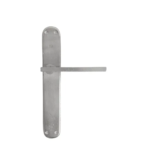 Brushed chrome door handle on bronze plate P2017 - designer handle