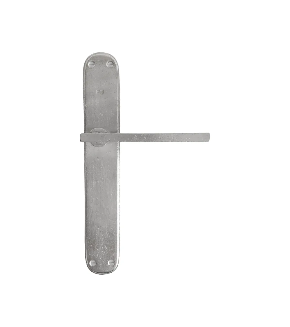 Brushed chrome door handle on bronze plate P2017 - designer handle