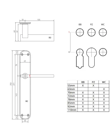 Brushed chrome door handle on bronze backplate P2017 - designer handle