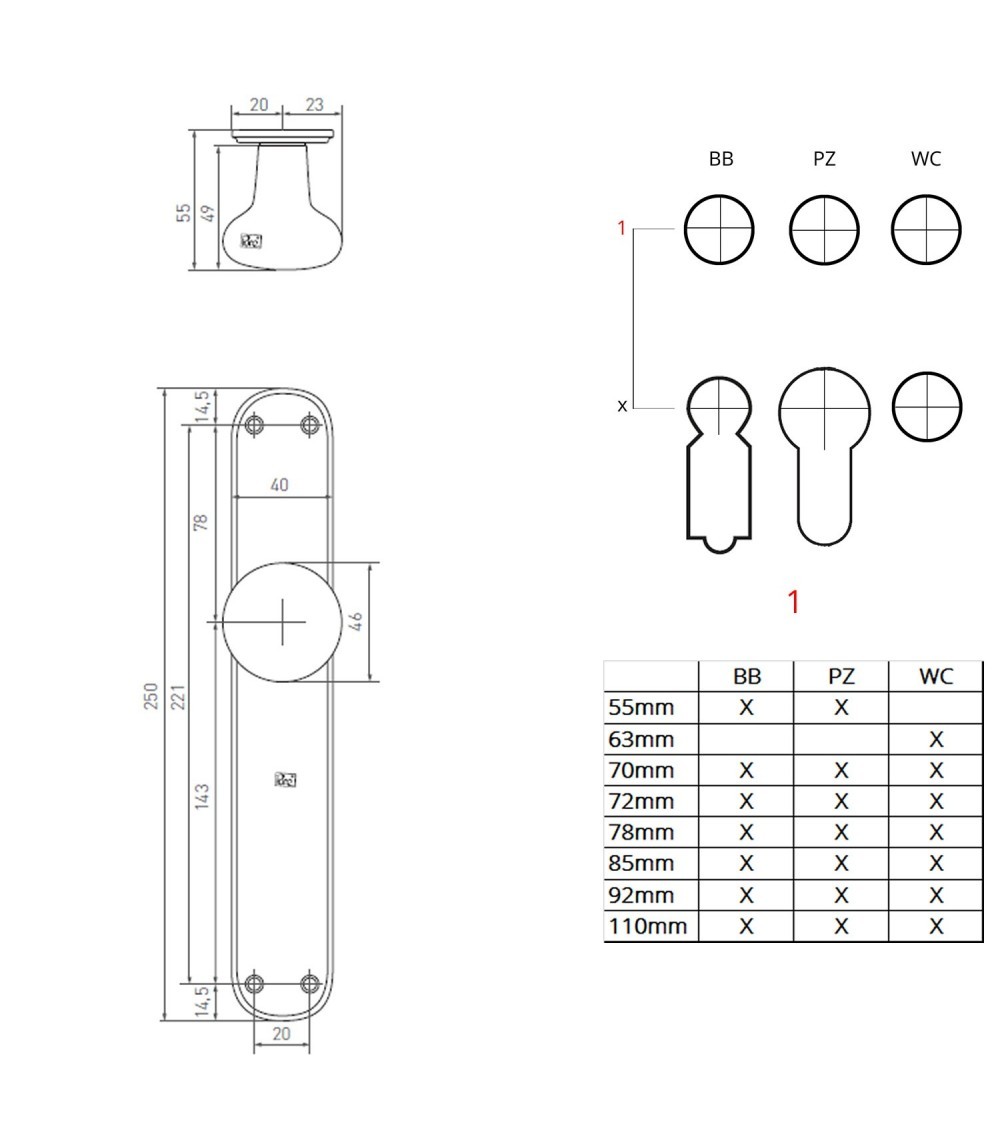 Polished gold door knob on P40 backplate - designer handle
