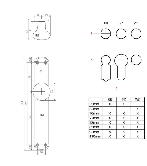 Rust door knob on P40 backplate - designer handle