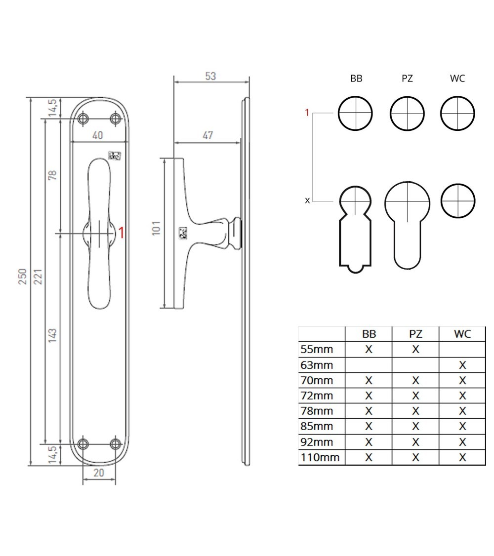 Polished chrome door handle on original longitudinal plate PHTT 40 - designer handle