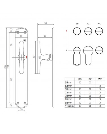 Polished chrome door handle on original longitudinal plate PHTT 40 - designer handle