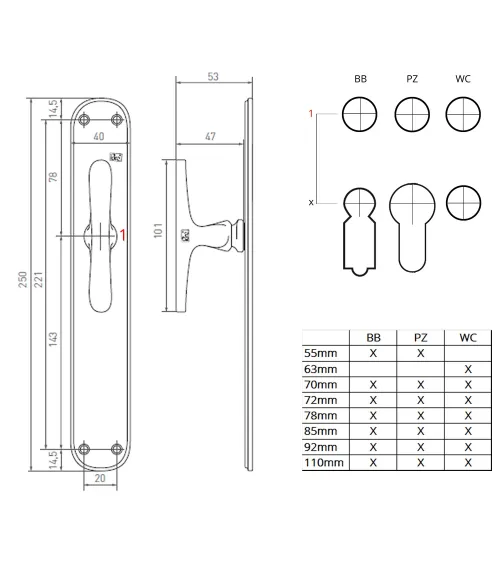 Polished gold door handle on original longitudinal plate PHTT 40 - designer handle