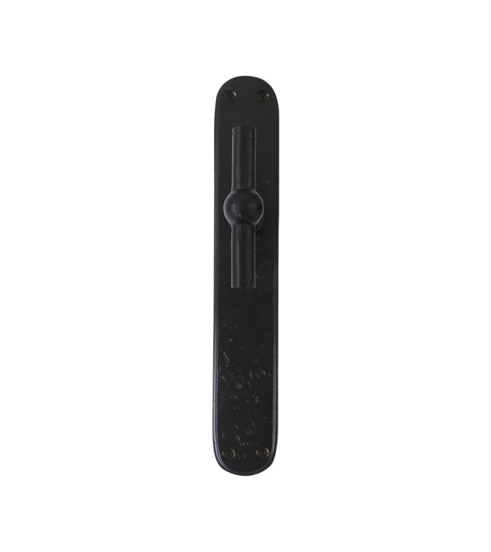 Vertical black door handle on iron plate BECDF - designer handle